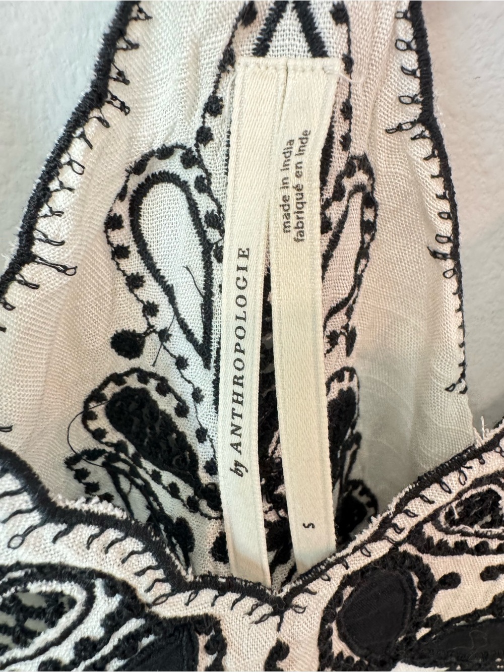 Anthropologie White Tank with Black Embroidered Floral Detail Sz Small - Picture 3 of 8